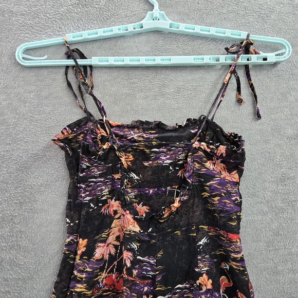 Free‎ People Women Dress 2 Black Linen Blend Beach Party Floral Slip Sleeveless - Picture 9 of 10